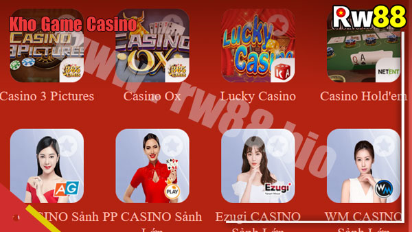 Nhiều sảnh game casino tại RW88 cho anh em chọn lựa